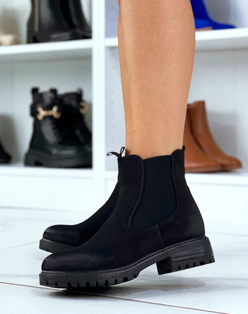 Bottines noires style chelsea de matière texturée
