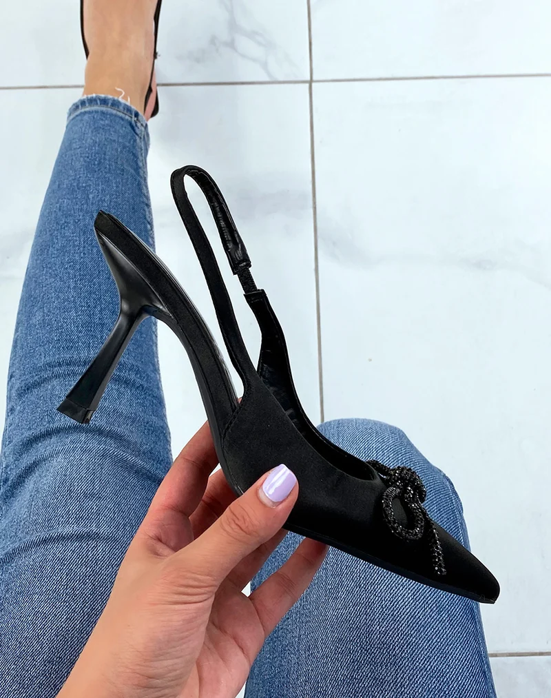 Escarpins noirs à noeud avec strass et talon fin