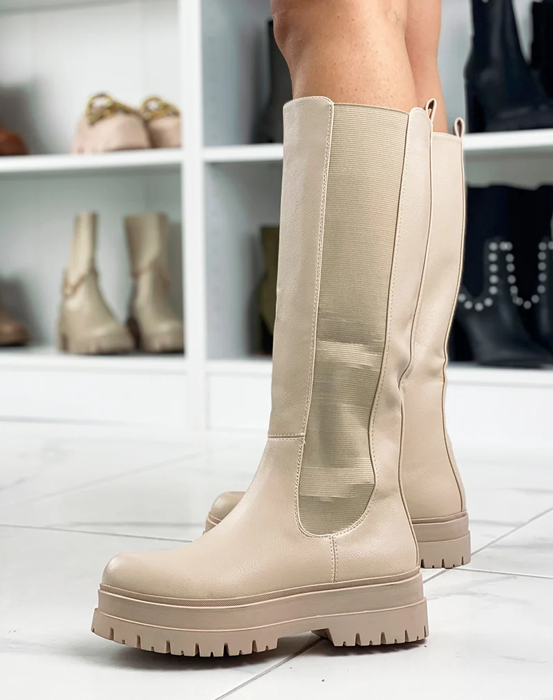 Bottes hautes beiges style chelsea