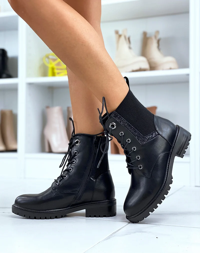 Bottines noires à élastique et paillettes