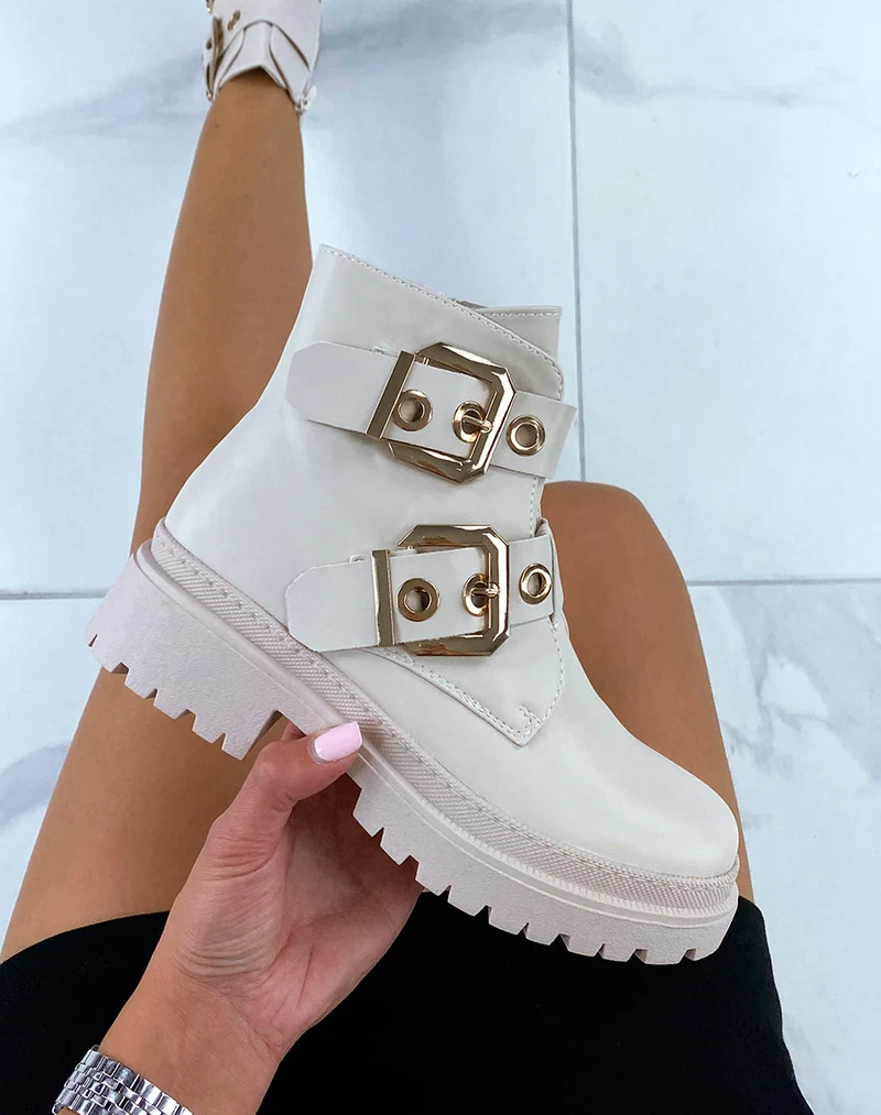 Bottines beige à double sangles