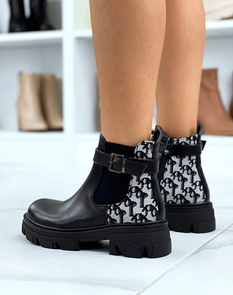 Bottines noires basses à motifs