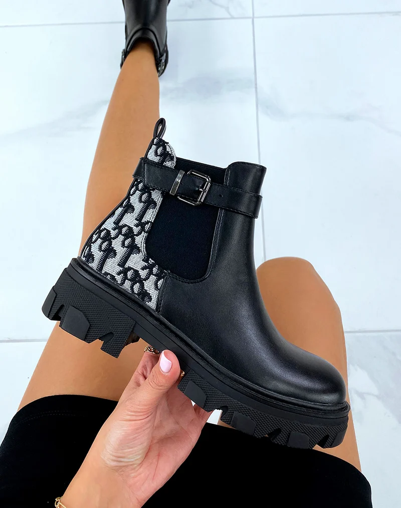 Bottines noires basses à motifs