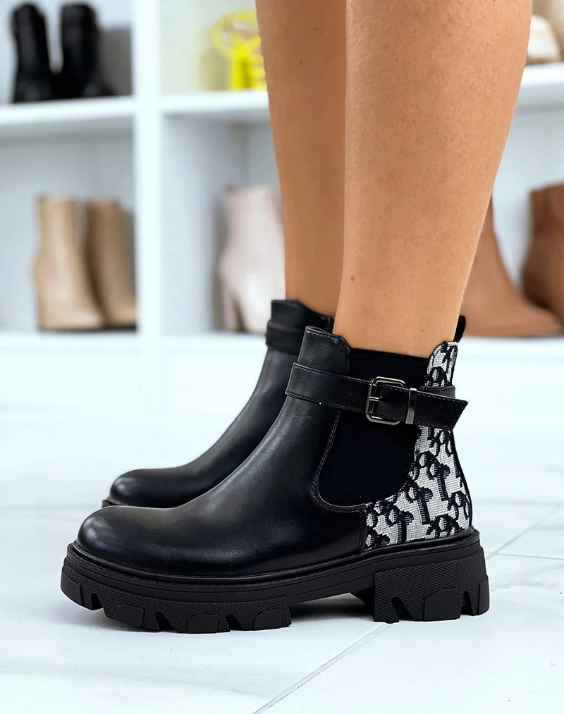 Bottines noires basses à motifs