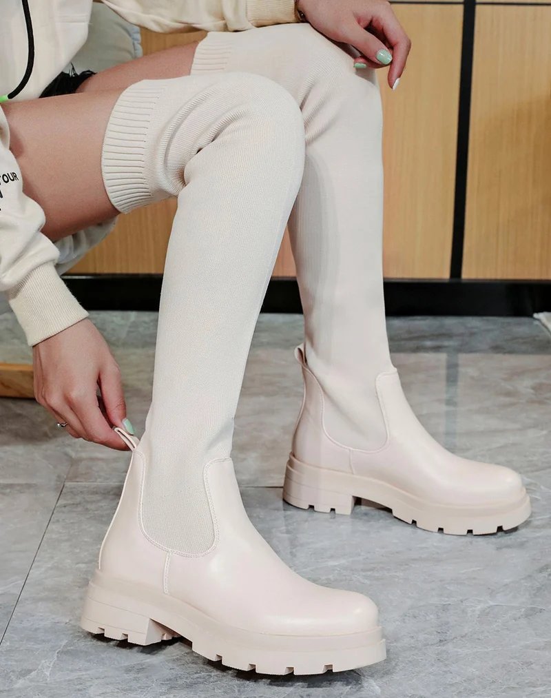 Cuissardes beiges effet chaussette