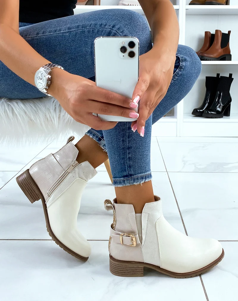 Bottines beiges basses à triple matières