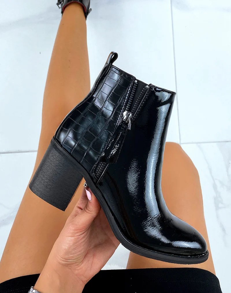Bottines vernies noires croco