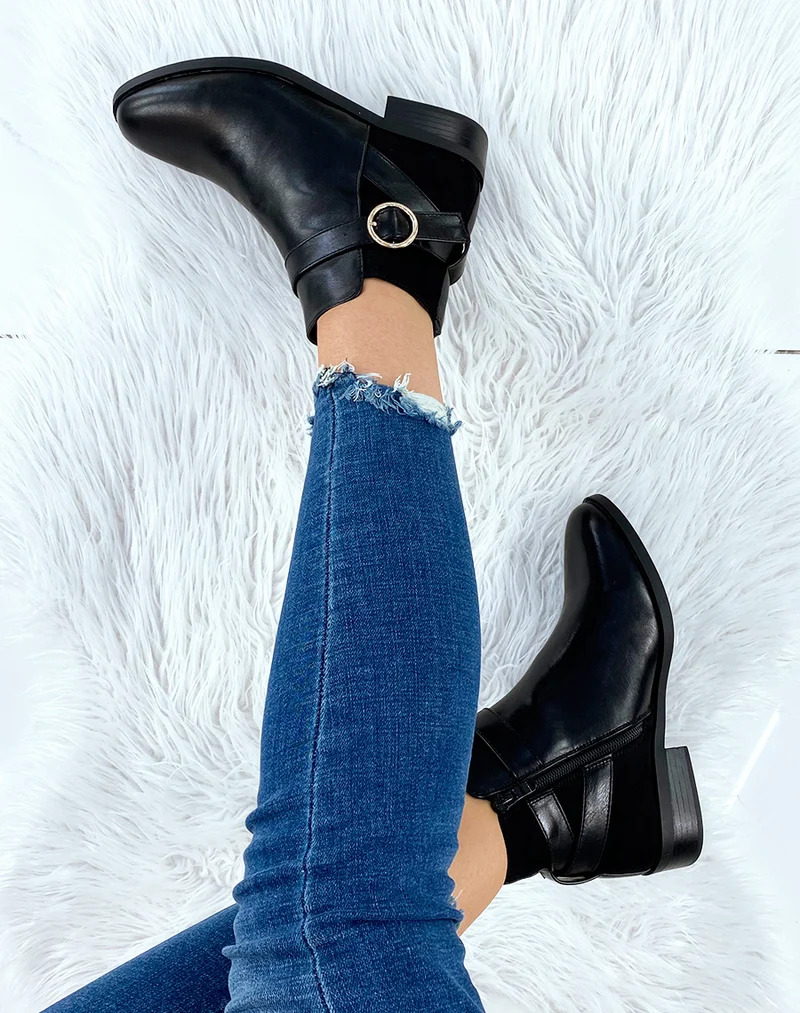 Bottines basses noires bi-matières