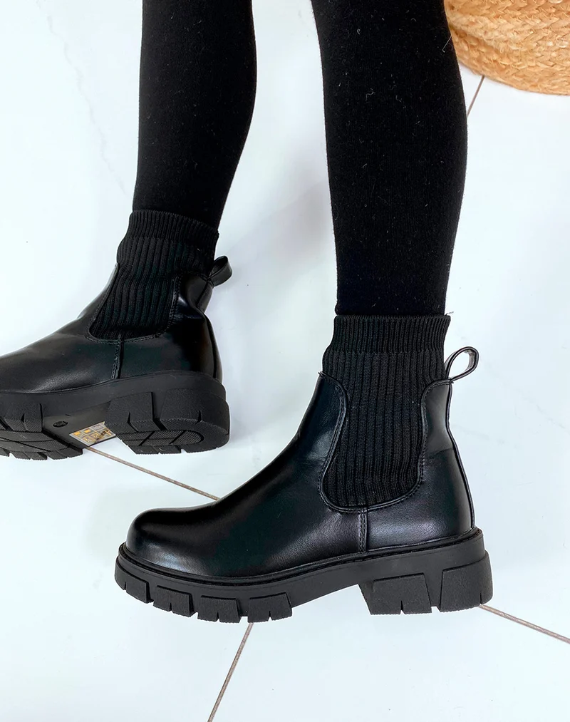 Bottines noires effet chaussette