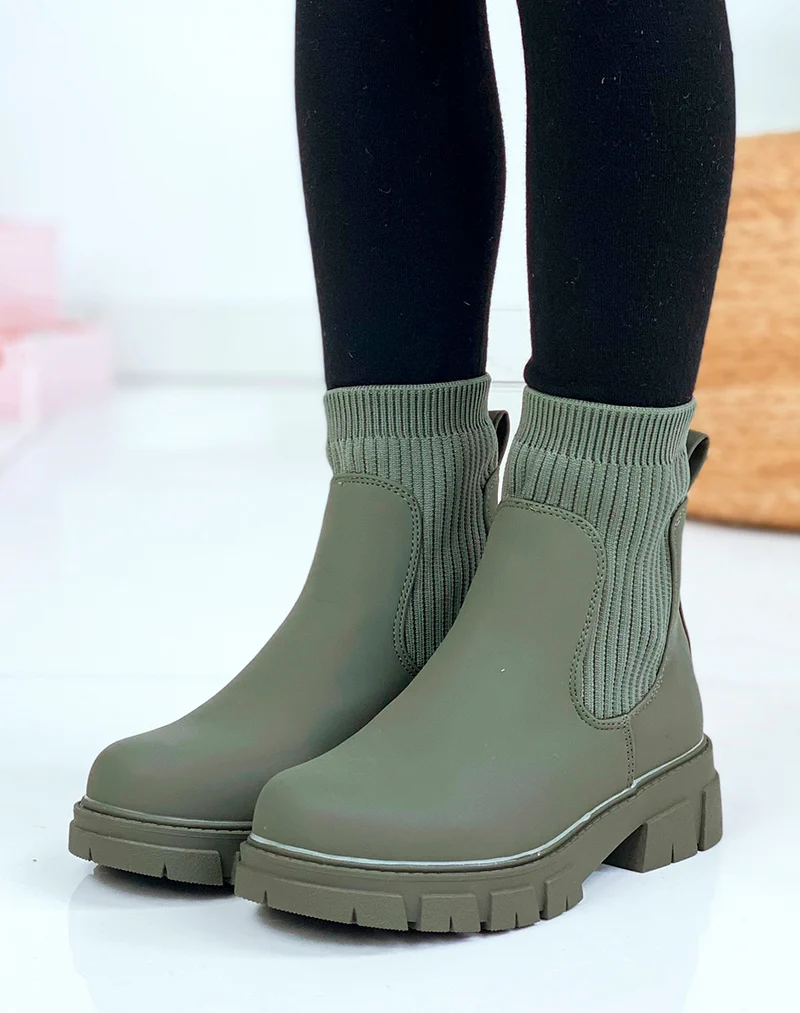 Bottines kaki effet chaussette