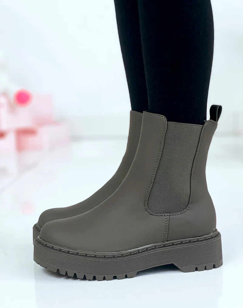 Bottines kaki effet mat