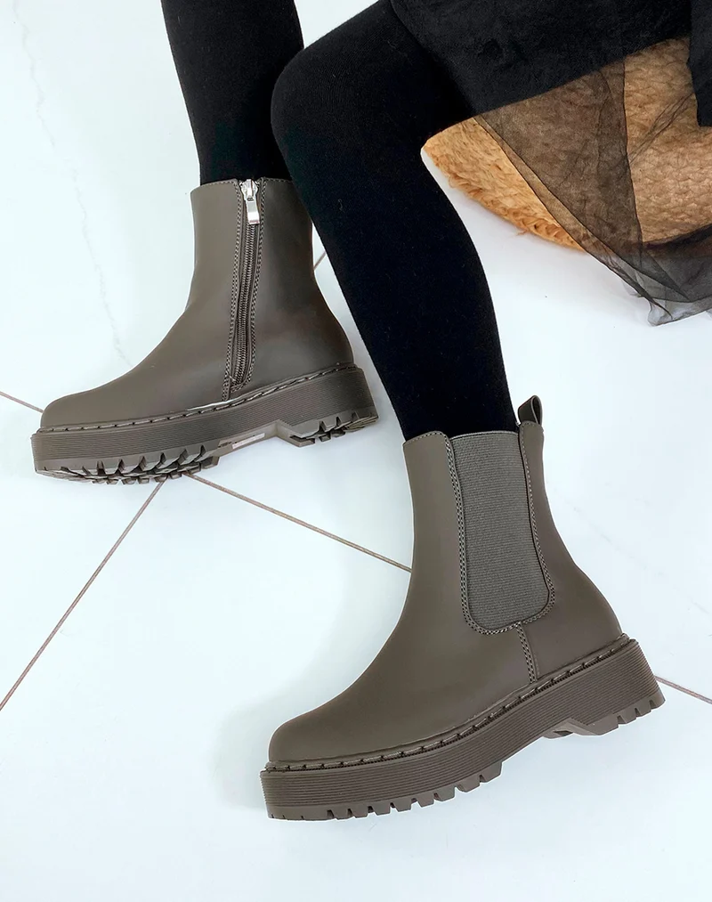 Bottines kaki effet mat