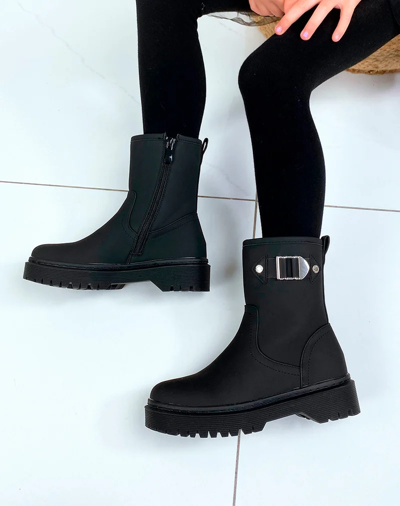 Bottines noires effet mat style botte de pluie