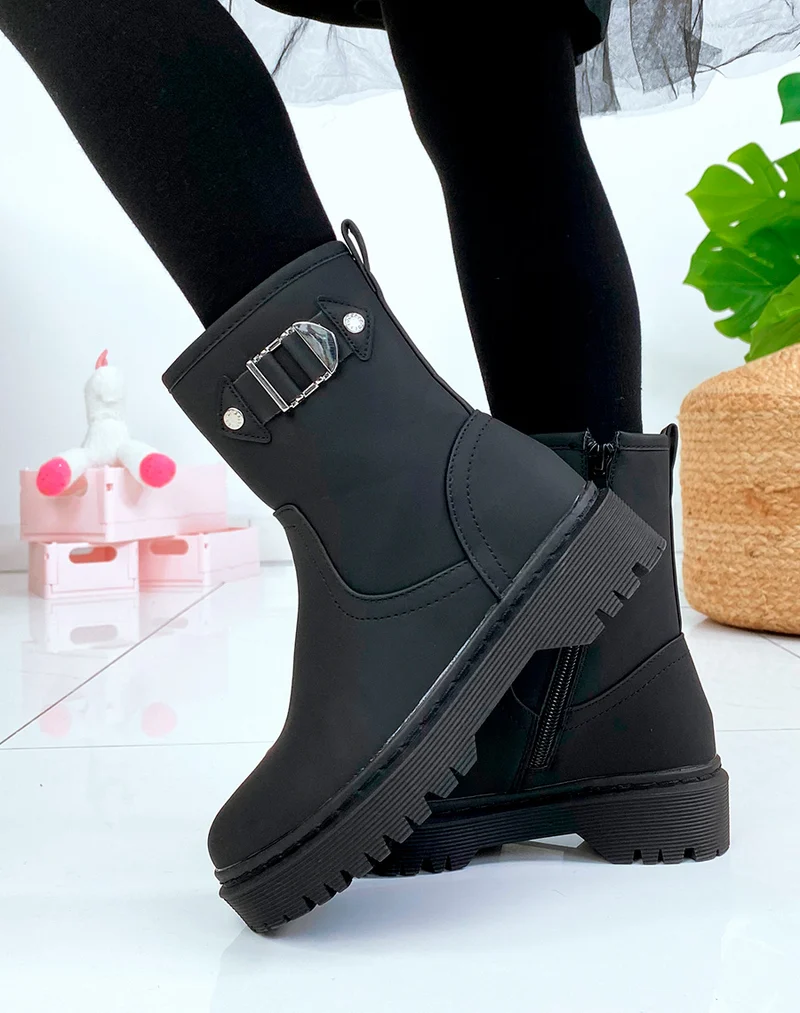 Bottines noires effet mat style botte de pluie