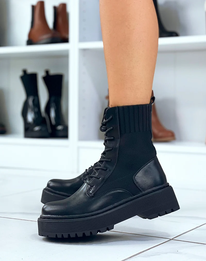 Bottines chaussette noires à semelle épaisse