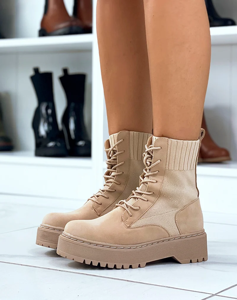 Bottines chaussette beiges à semelle épaisse