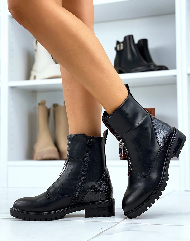 Bottines noires languette matelassé