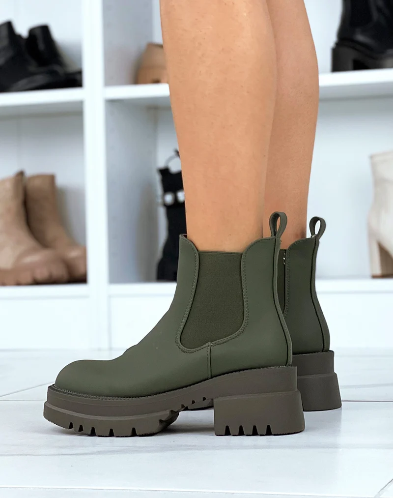 Chelsea boots basses kaki gommé