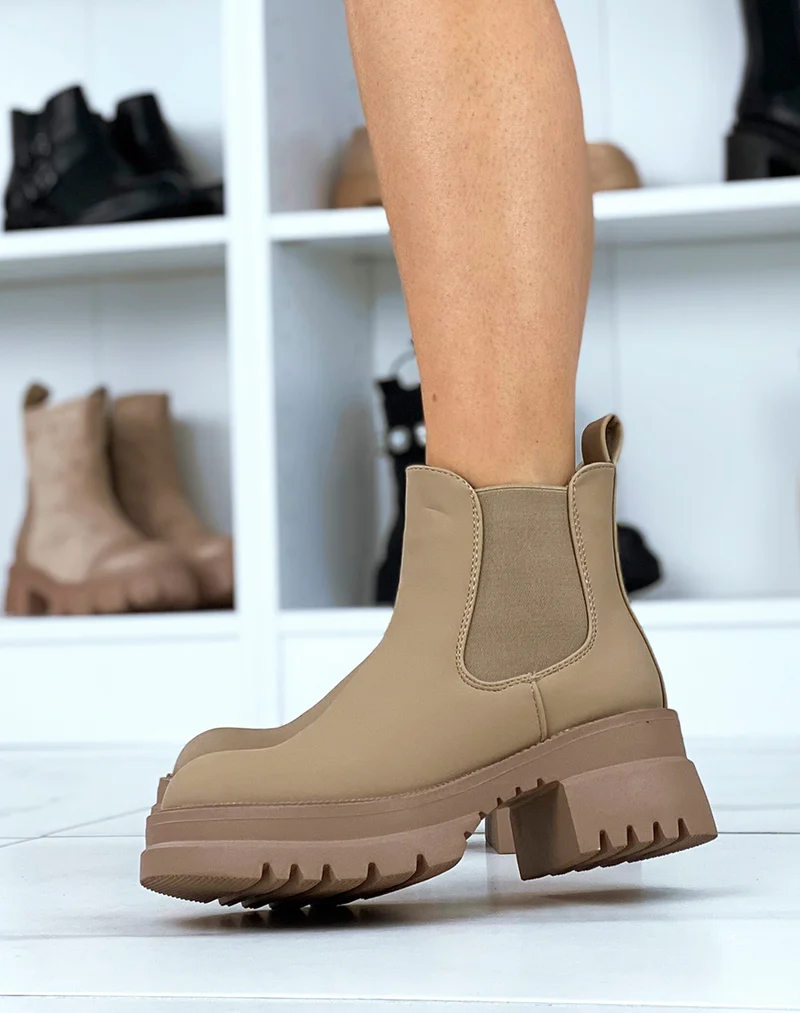 Chelsea boots basses beige foncé gommé