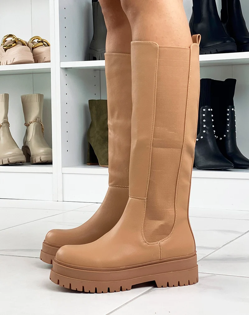 Bottes hautes marrons style chelsea