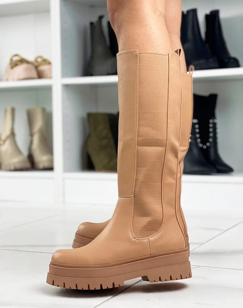 Bottes hautes marrons style chelsea