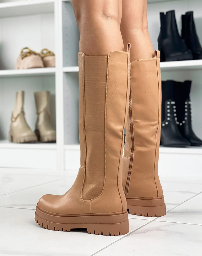 Bottes hautes marrons style chelsea