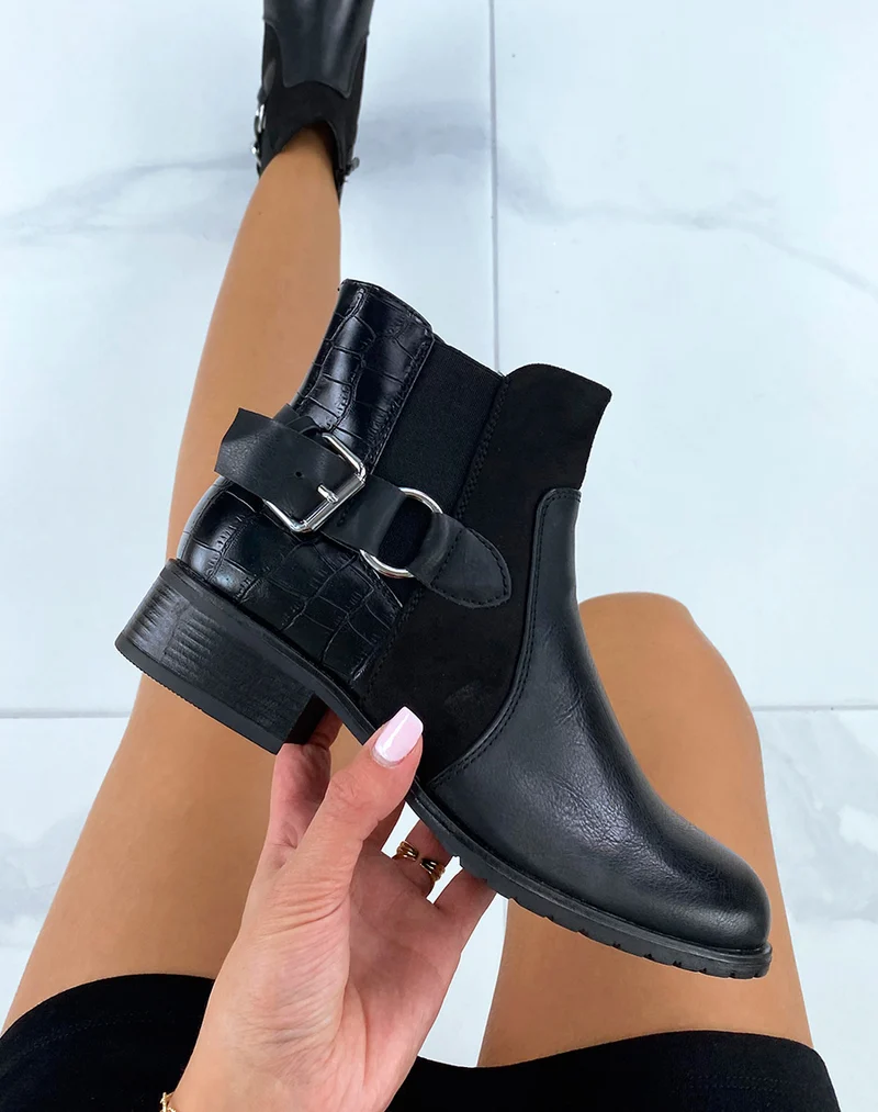 Bottines basses noires bi-matières