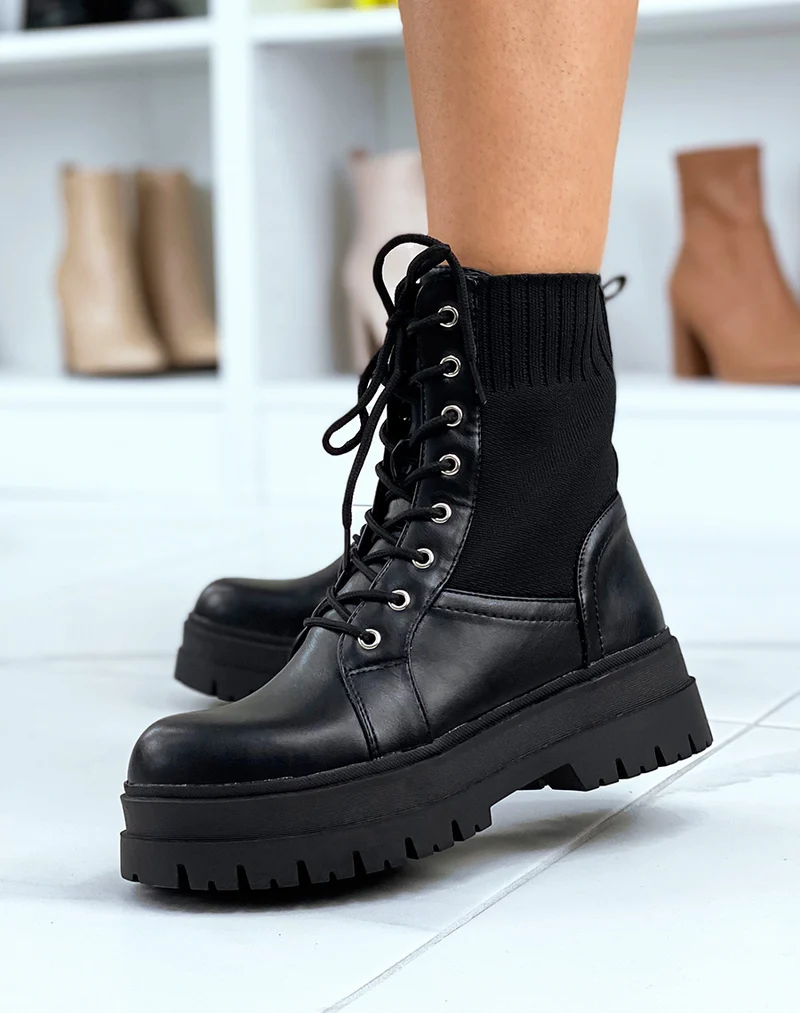 Bottines noires montantes bi-matières