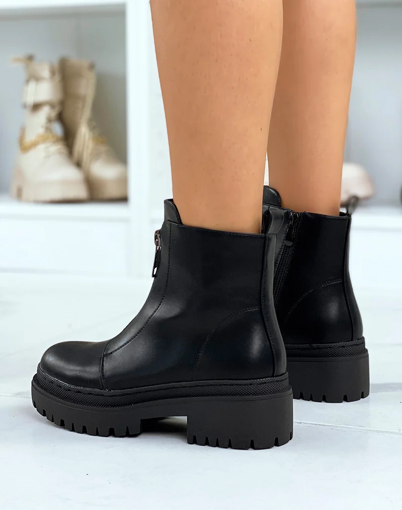 Bottines noires montantes zipées à petit talon