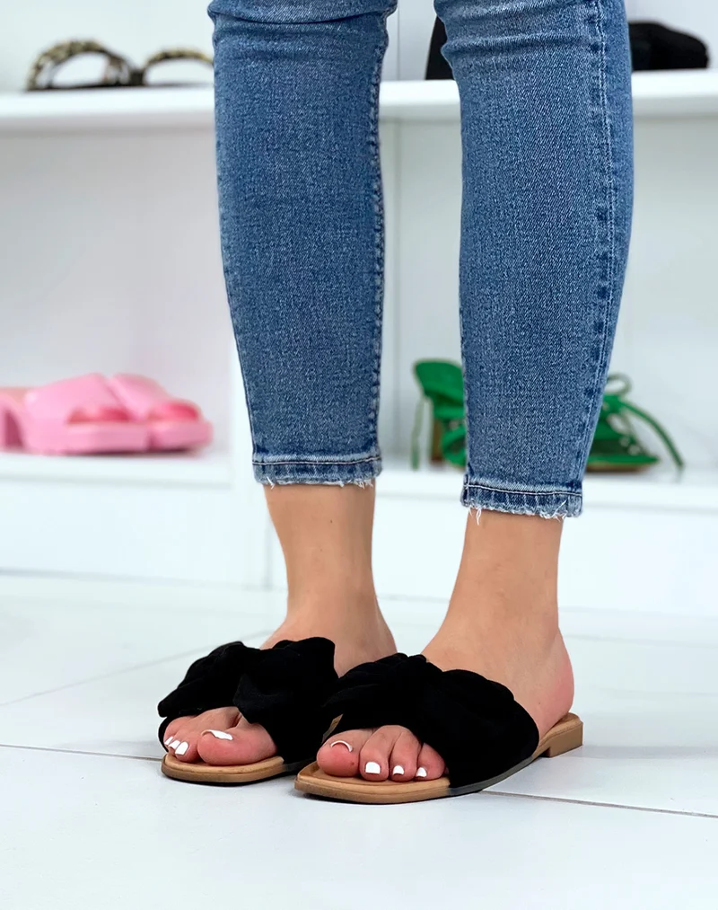Mules en suédine noire à nœud