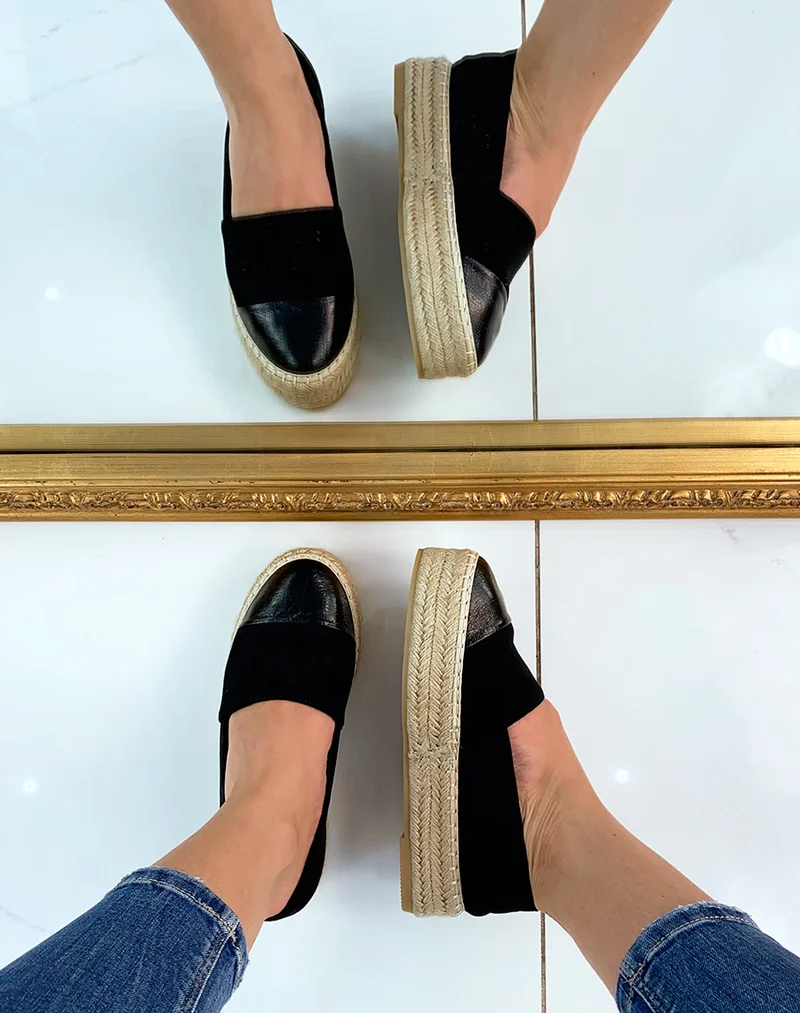 Espadrilles noires à empiècement métallisé