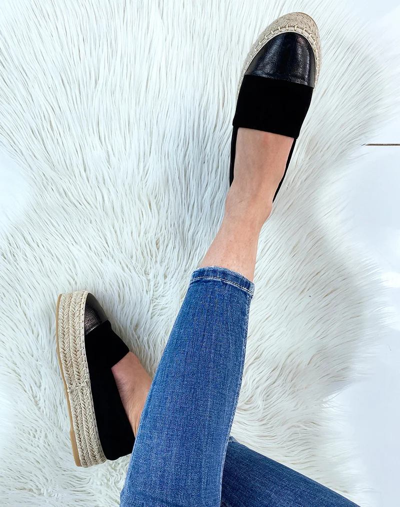 Espadrilles noires à empiècement métallisé