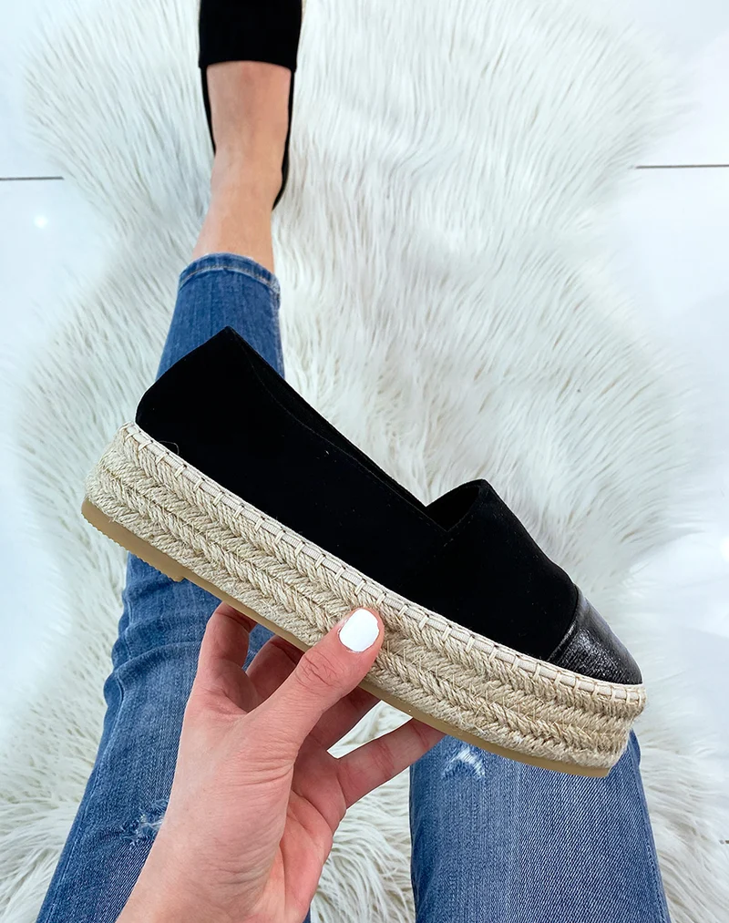 Espadrilles noires à empiècement métallisé
