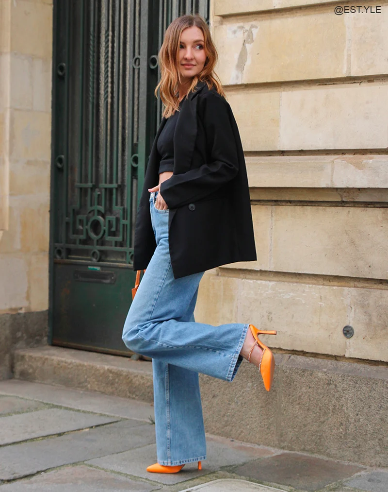 Mules orange à talon style escarpin