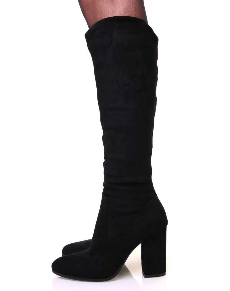 Bottes noires à talon plissé en suédine
