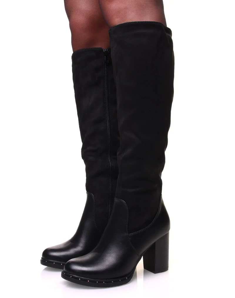Bottes noires à talon bi-matière