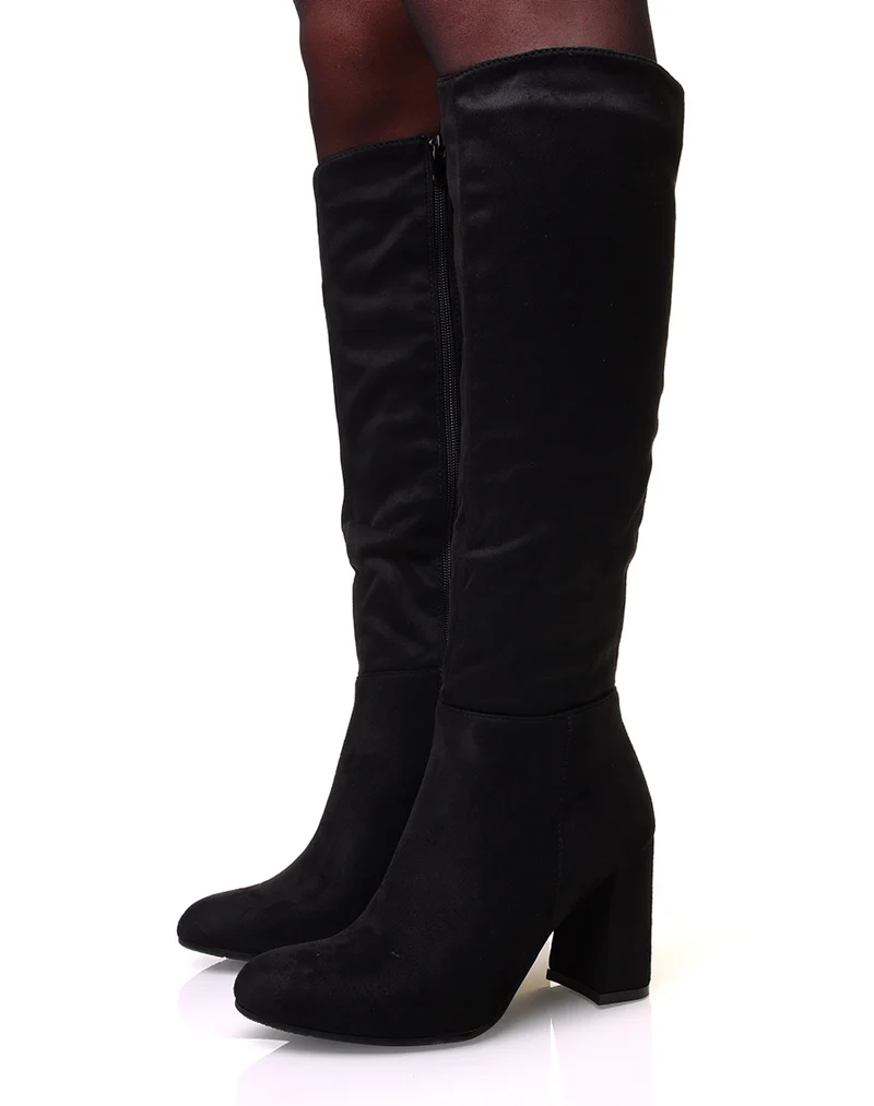 Bottes à talon en suédine noires