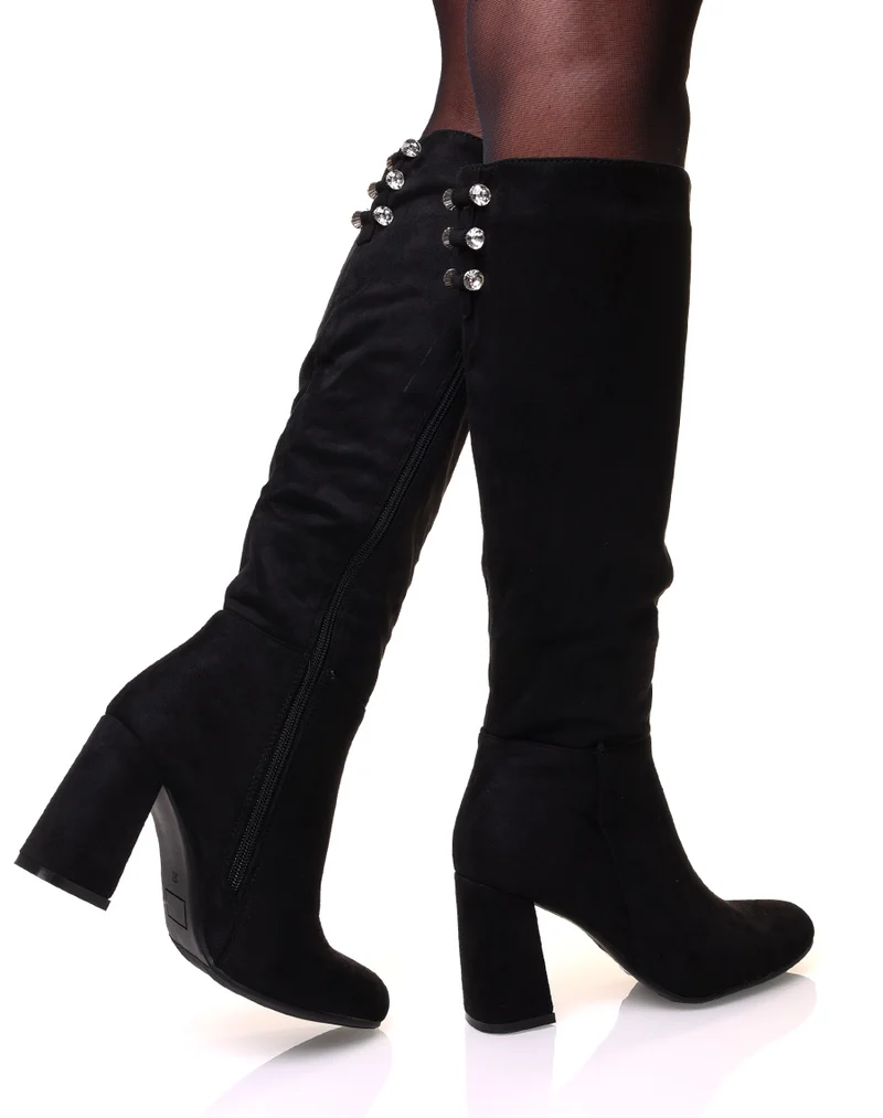 Bottes à talon en suédine noires