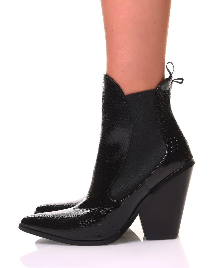 Santiags noires pointues effet croco