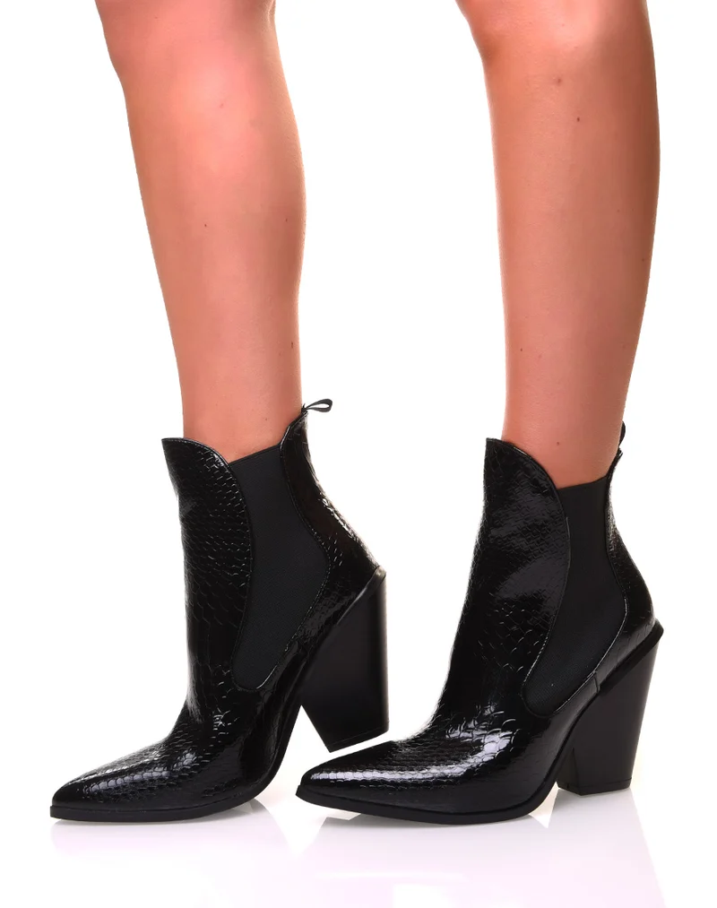 Santiags noires pointues effet croco