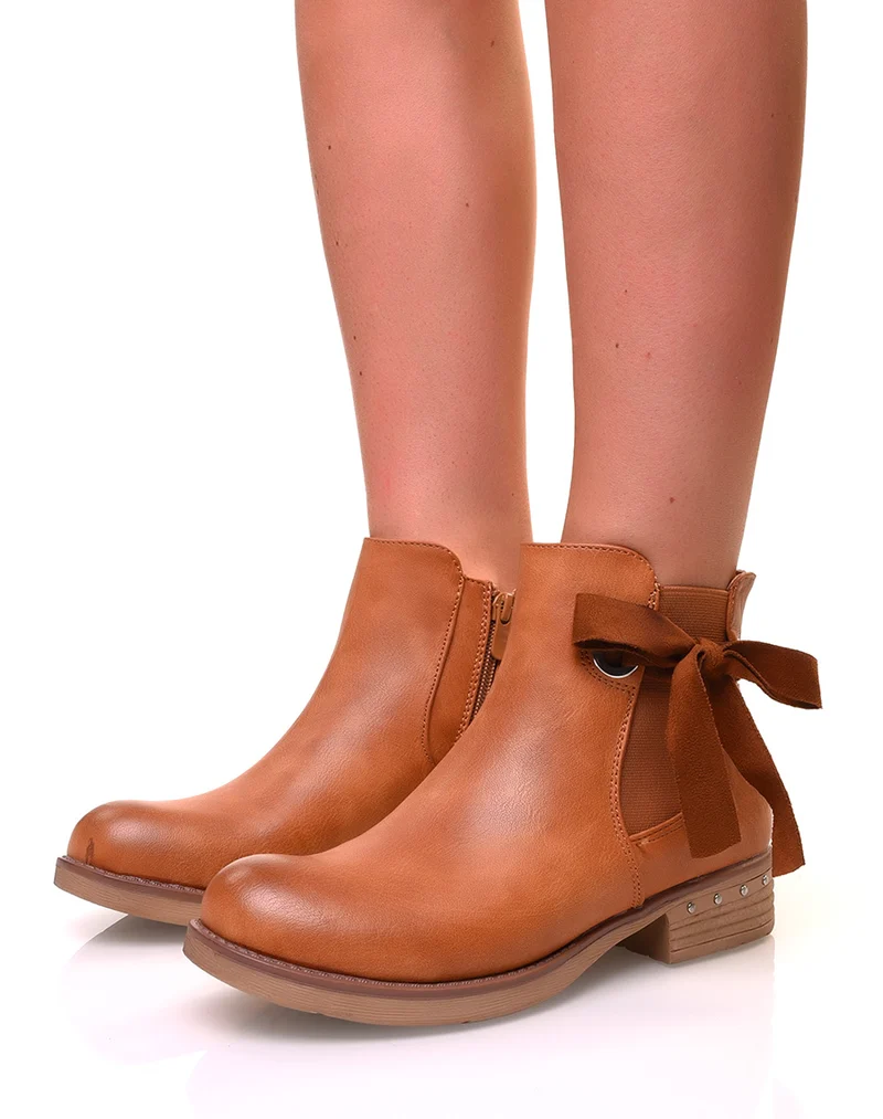 Chelsea boots camelles avec noeuds