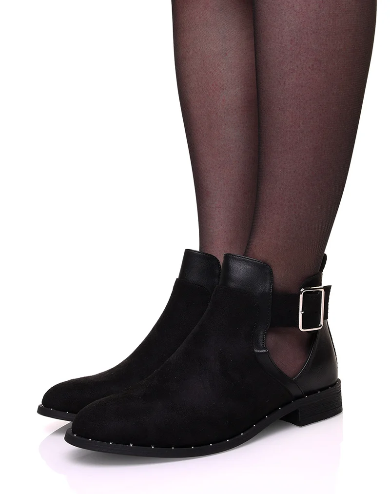 Bottines noires bi-matières ajourées cloutés