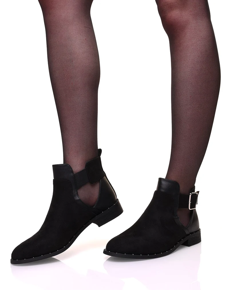 Bottines noires bi-matières ajourées cloutés
