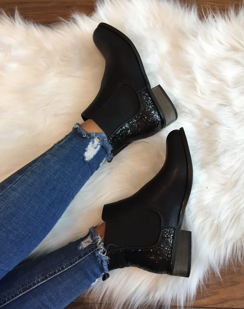 Chelsea boots noires à paillettes