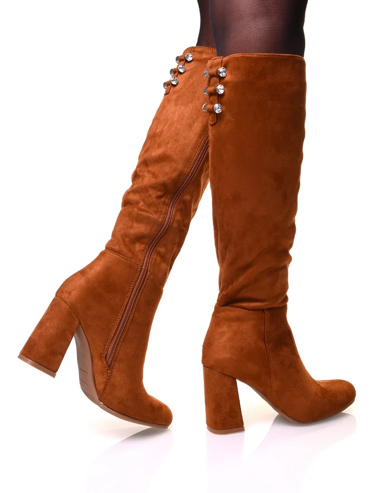 Bottes à talon en suédine camel