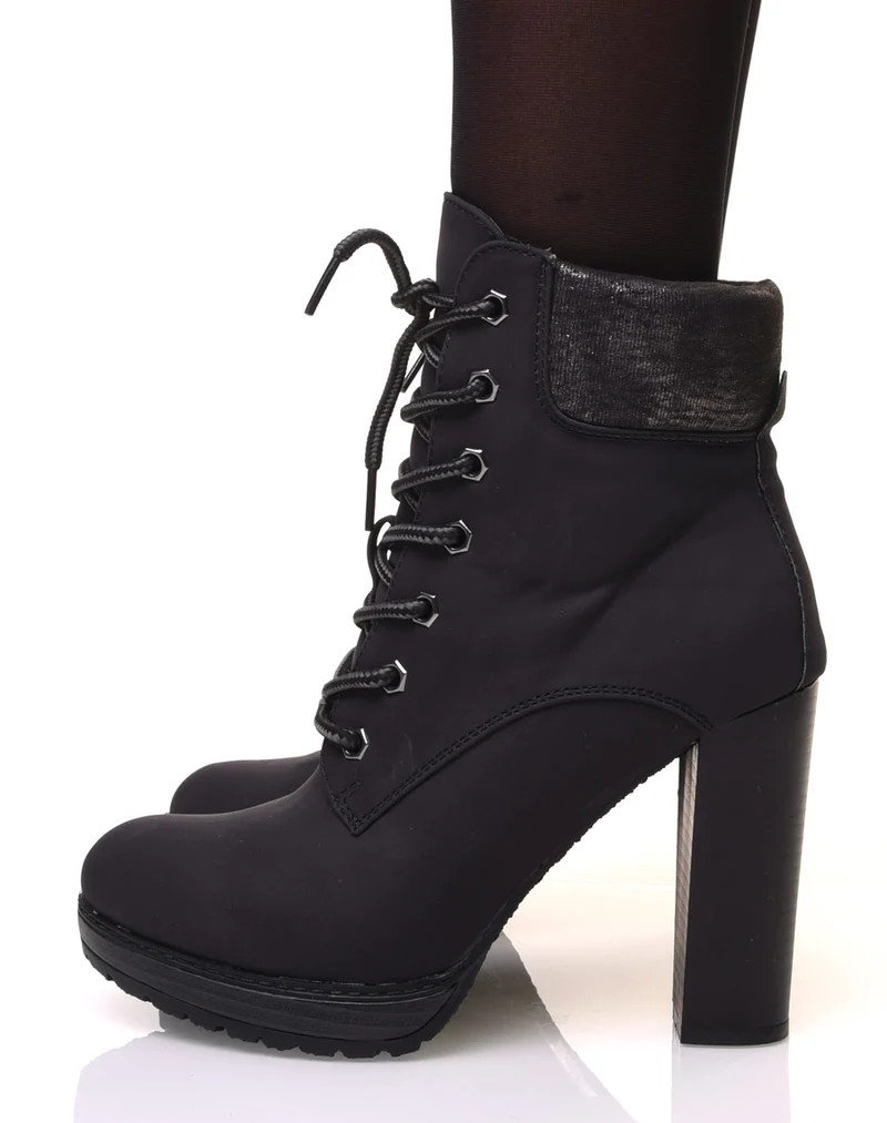Bottines à lacets noires à talons haut