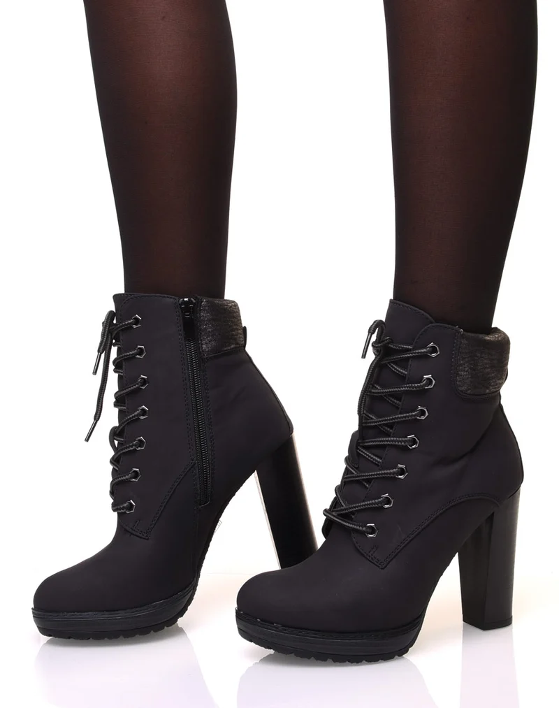 Bottines à lacets noires à talons haut