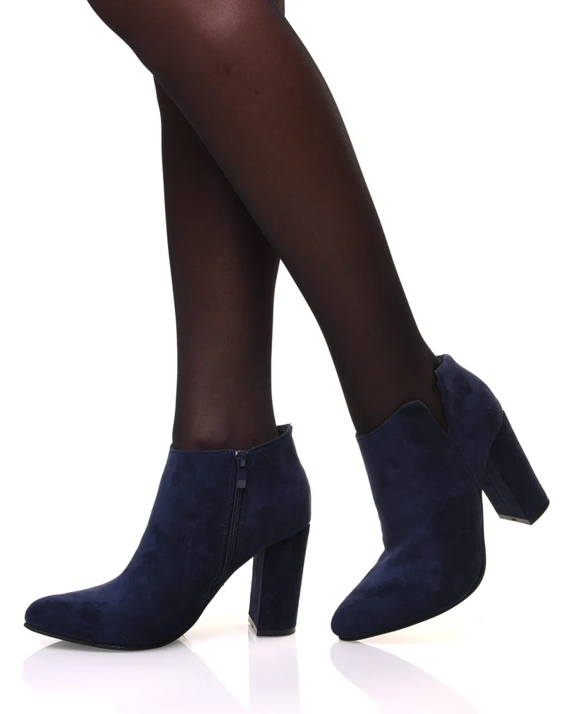 Bottines bleues en suédine à talon