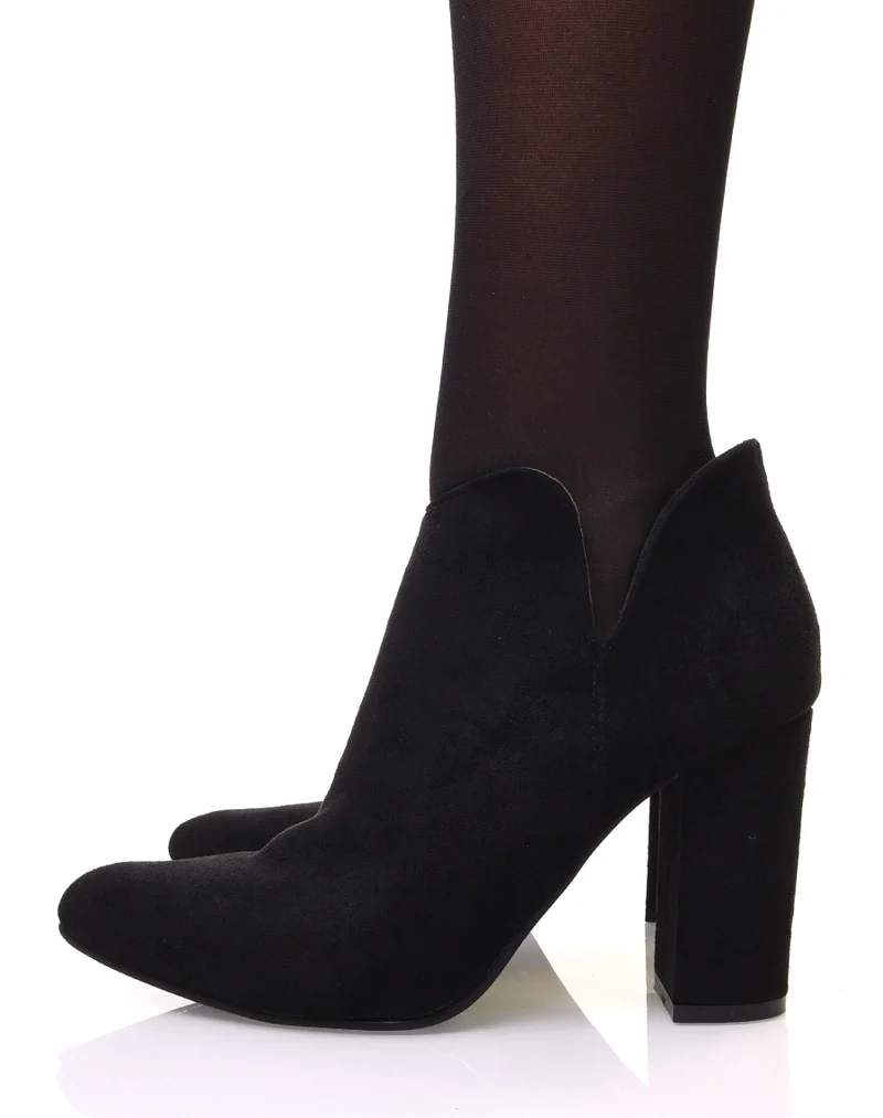 Bottines noires en suédine à talon