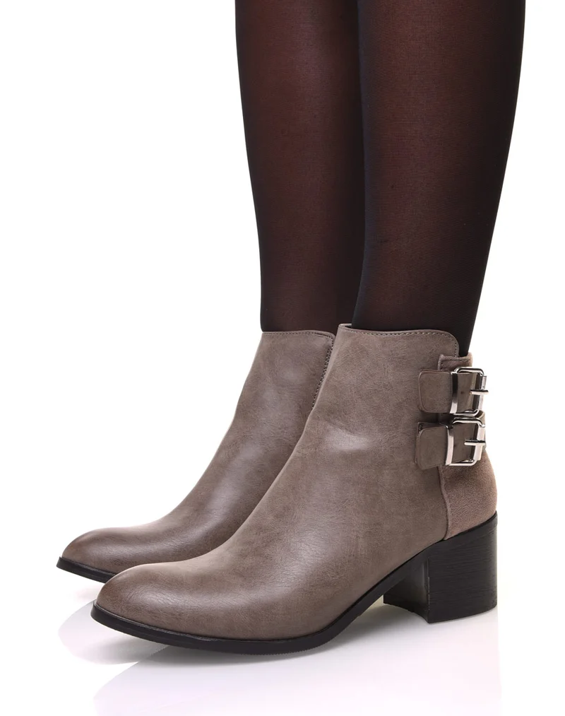 Bottines bi-matière taupe à talon